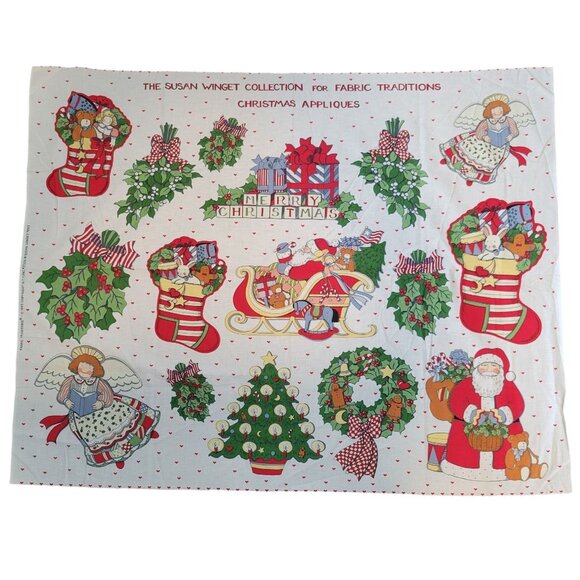 Christmas Appliques Fabric Panel The Susan Winget Collection Fabric Traditions - Picture 1 of 8